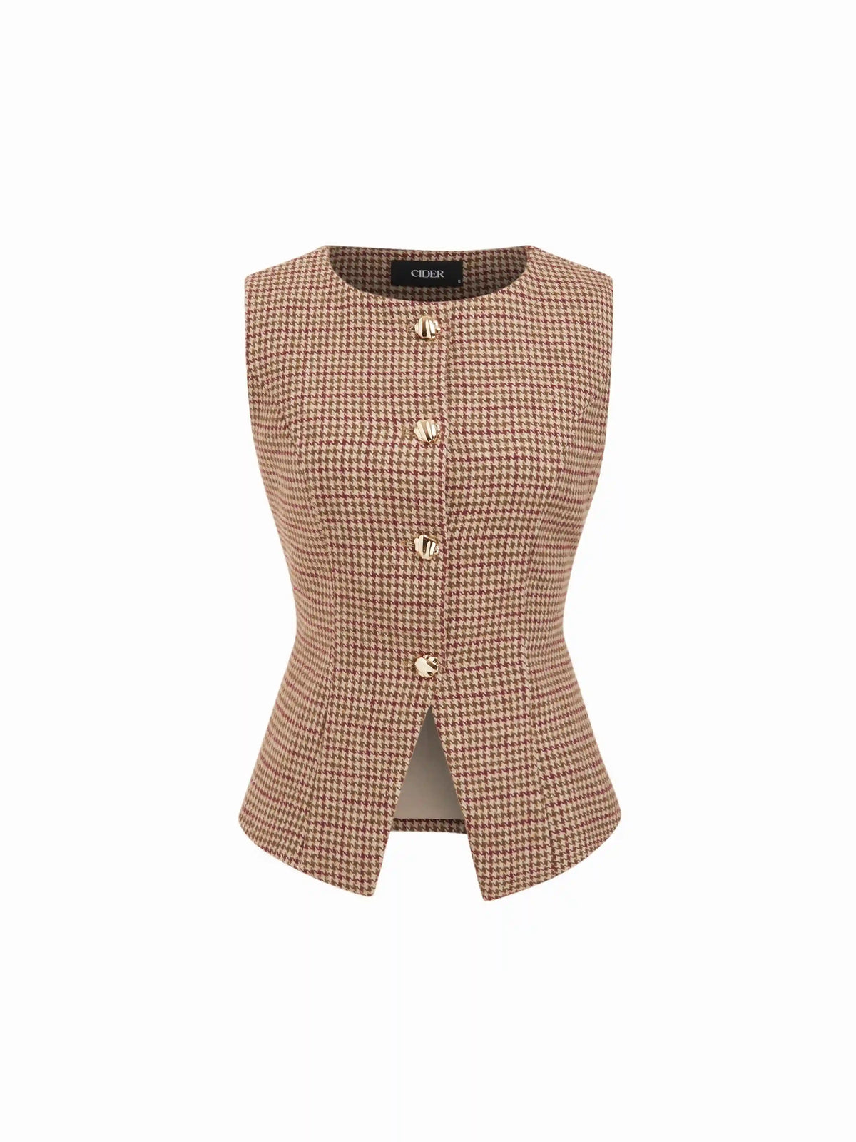 Wool-look Houndstooth Metal Detail Blazer Vest