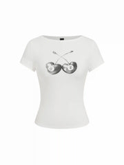 Cotton-blend 8-Ball Cherry Graphic Short Sleeve Tee