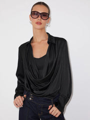 Satin Cowl Neck Blouse Bodysuit & Cami Top