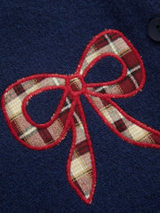 Knit Round Neckline Bowknot Applique Cardigan