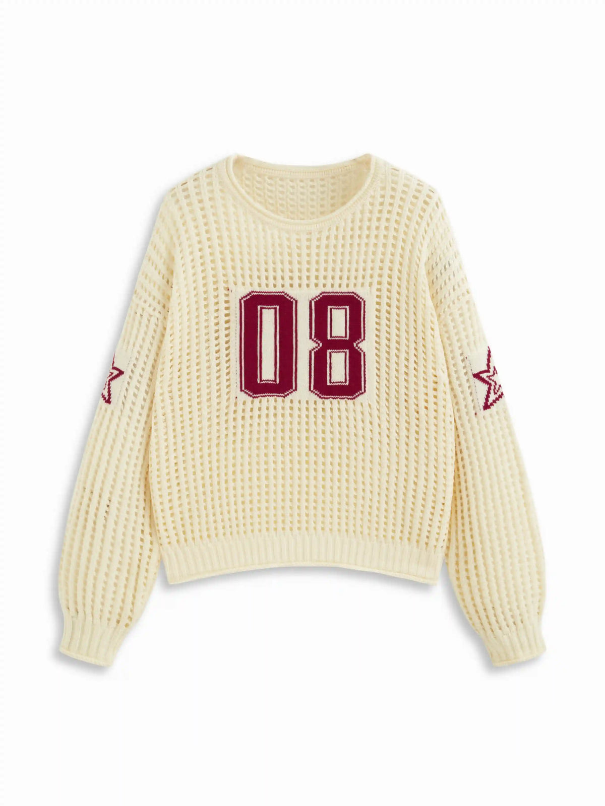 Knit Crochet 08 Star Graphic Hollow Out Oversized Long Sleeve Top