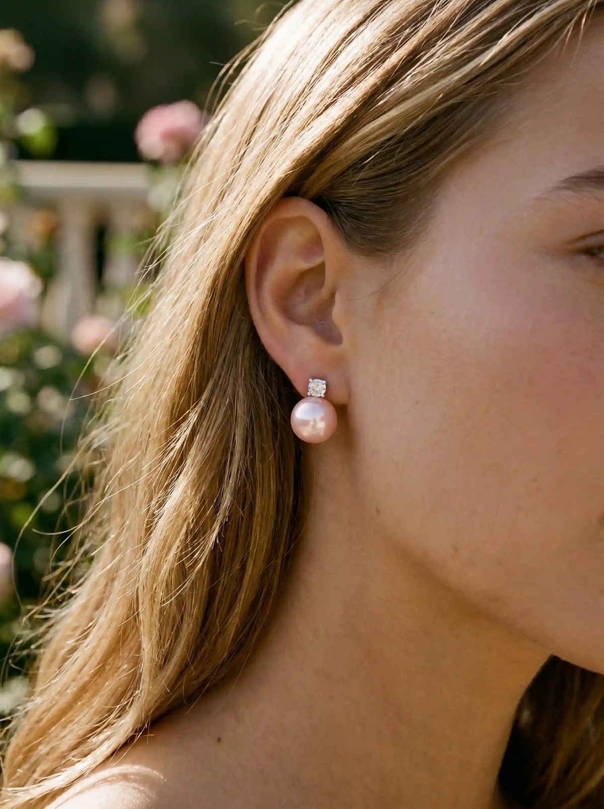 RHINESTONE DECOR FAUX PEARL STUD EARRINGS