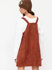 Suede Square Neck Buckle Up Pocket Mini Pinafore Dress