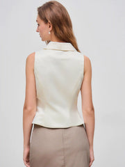 Satin Collar Solid Button Blazer Vest