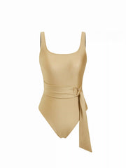 Square Neck Metal Ring Twist One Piece Swimsuit