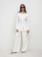 Cotton-blend Polo Button Up Ruched Shirt