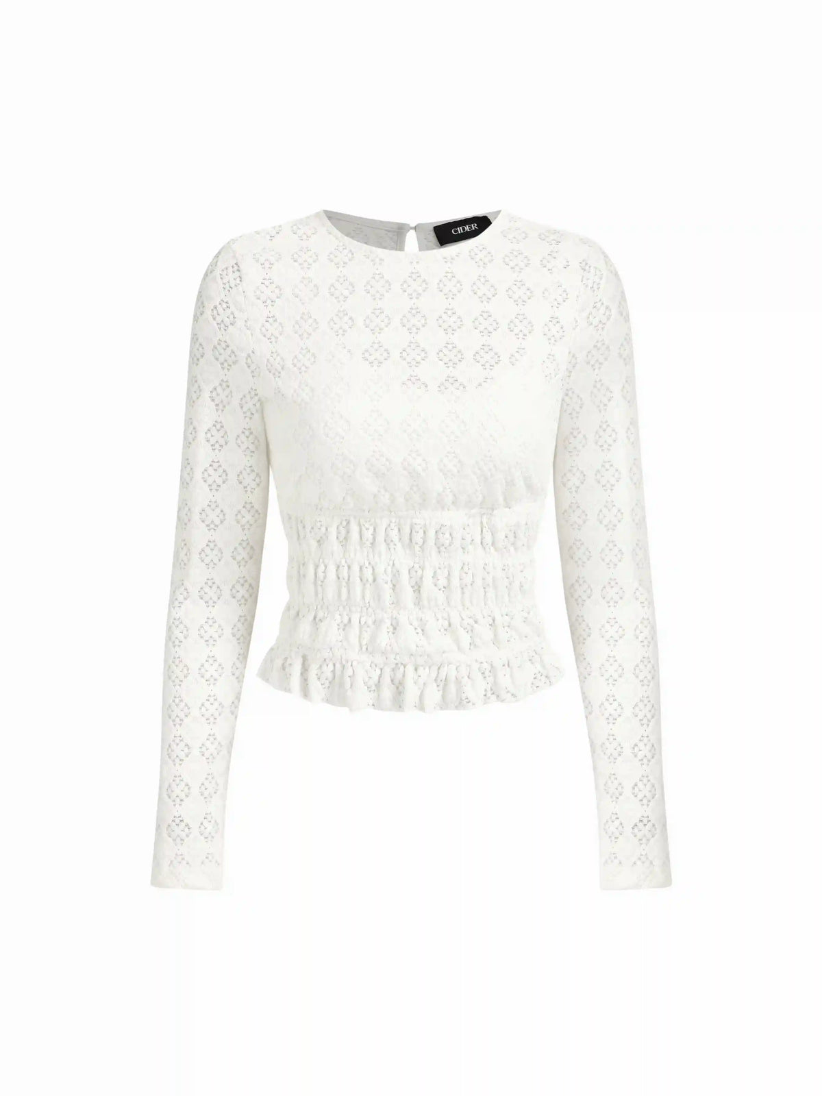 Texture Round Neckline Lace Hollow Out Ruched Top
