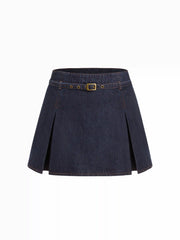 Denim Mid Rise Buckle Mini Skirt With Belt Curve & Plus