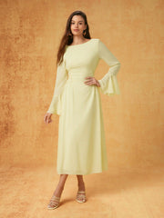 Chiffon Boat Neck Lace Up Ruffle Sleeve Flared Maxi Dress