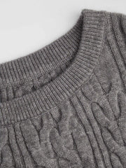 Cable Knit Asymmetrical Neck Oversized Long Sleeve Top