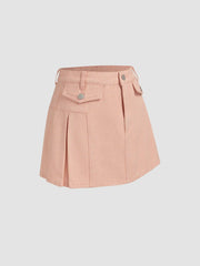 Denim Mid Rise Pleated Mini Skirt
