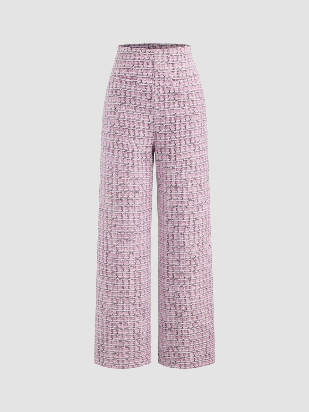 Tweed Mid Rise Checks Zipper Wide Leg Trousers