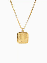 Letter Square Pendant Necklace