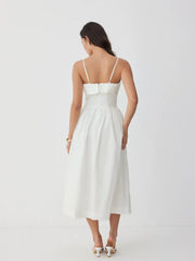 Cotton-blend Square Neck Flared Maxi Dresses