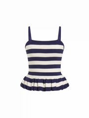 Knit Striped Square Neckline Peplum Hem Cami Top