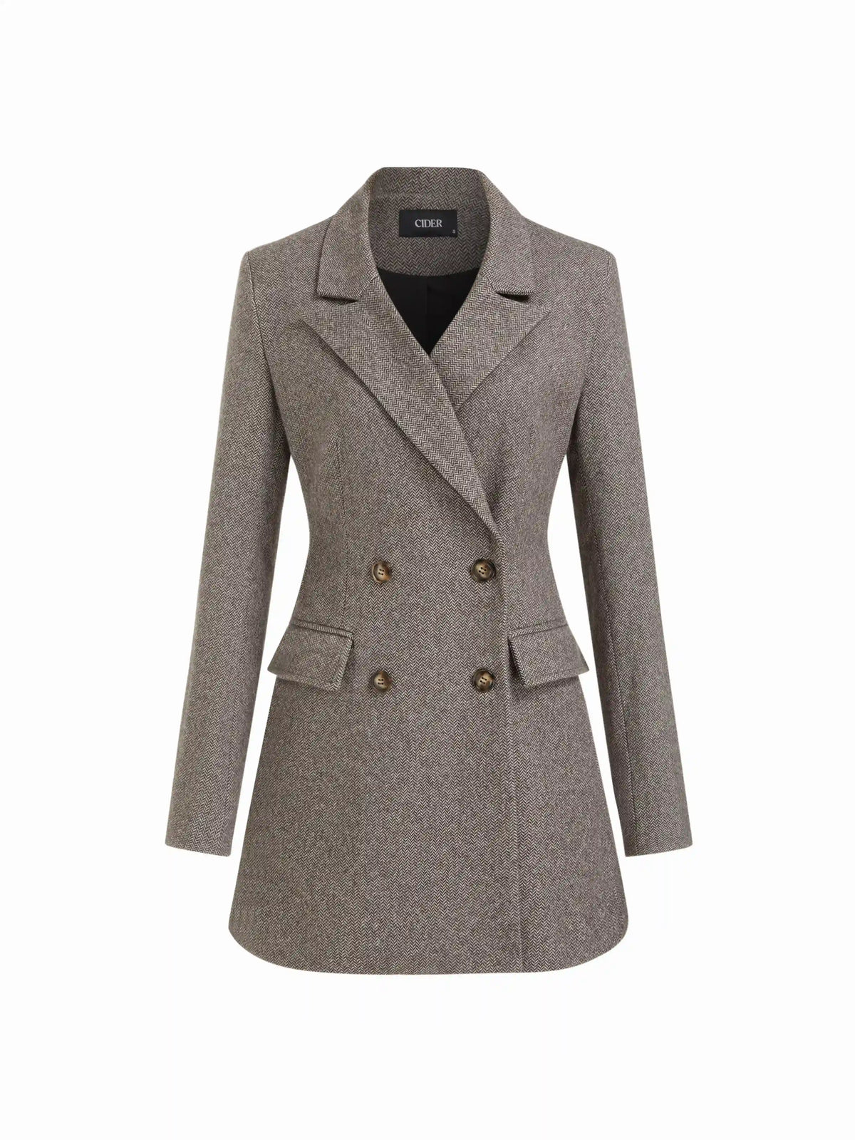 Wool-look Collar Long Sleeve Herringbone Mini Dress
