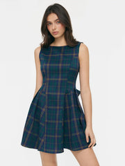 Plaid Bowknot Backless Ruffle Mini Dress
