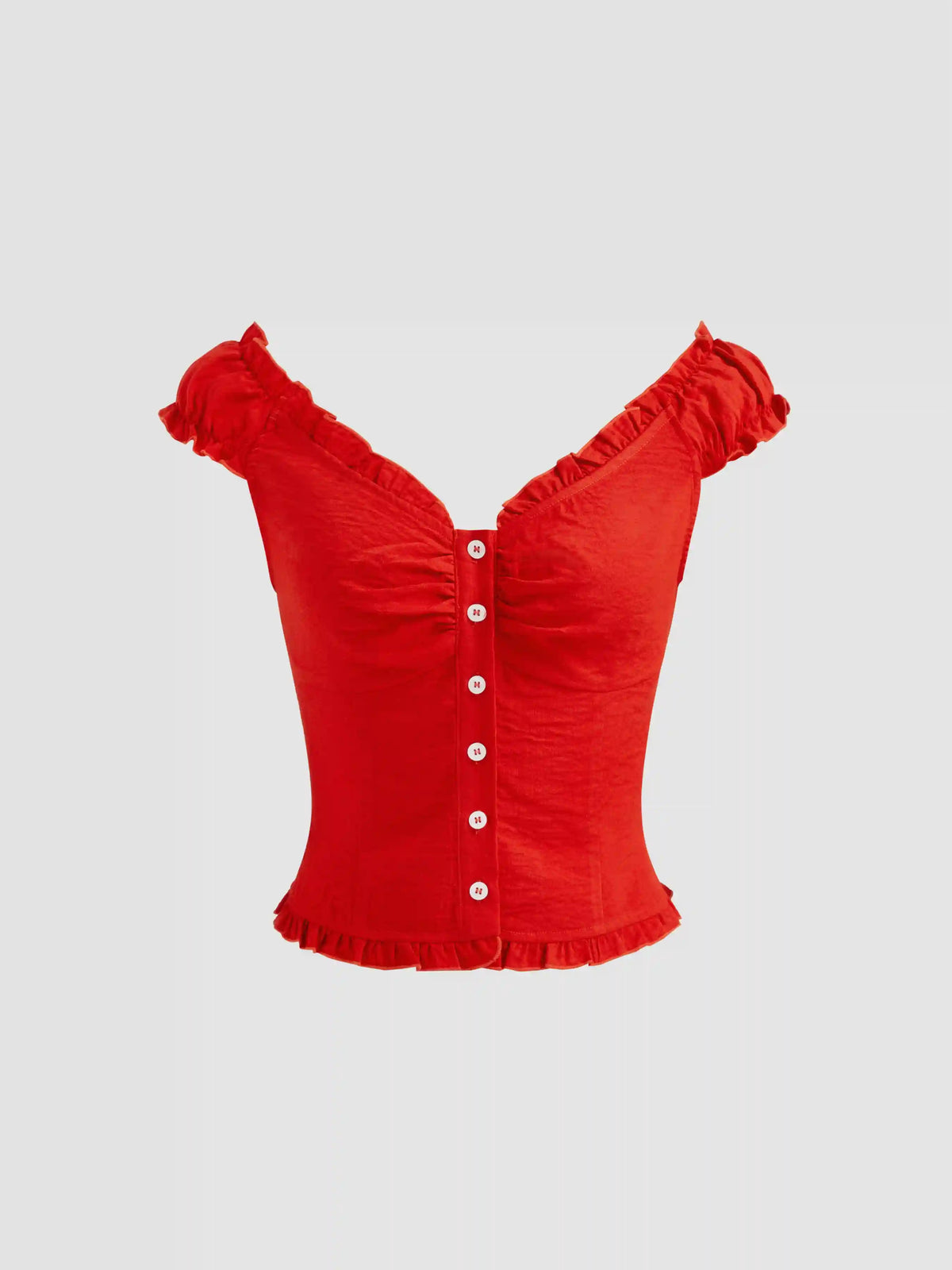 Sweetheart Lettuce Trim Shirred Blouse