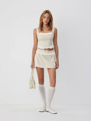 Linen-blend Stripe Square Neck Ruffled Top & Low Rise Mini Skirt Set