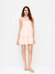 Chiffon Lace Trim Smock Mini Dress