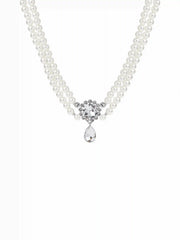 FAUX PEARL & RHINESTONE LAYERED CHOCKER NECKLACE