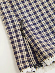 Gingham Halter Neck Lace Trim Bowknot Slim Crop Top