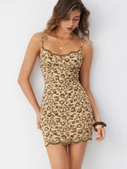 Lace Flocking Sweetheart Bodycon Mini Dress