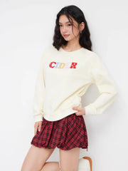 Terry Round Neckline Cider Appliques Oversized Sweatshirt