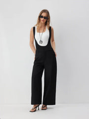 Scoop Neckline Wide Leg Overalls