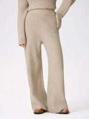 Wool-blend Knitted Mid Waist Wide Leg Trousers
