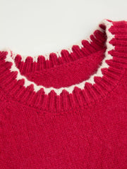 Knit Round Neck Contrasting Binding Oversized Long Sleeve Sweater