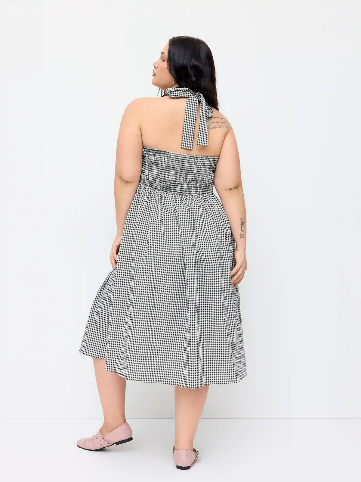Gingham V-neck Tie Back Midi Dress Curve & Plus