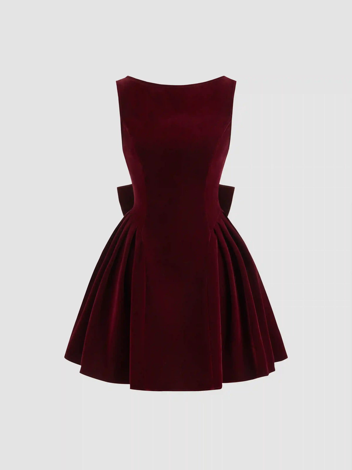 Velvet Boat Neck Bow Backless Mini Dress