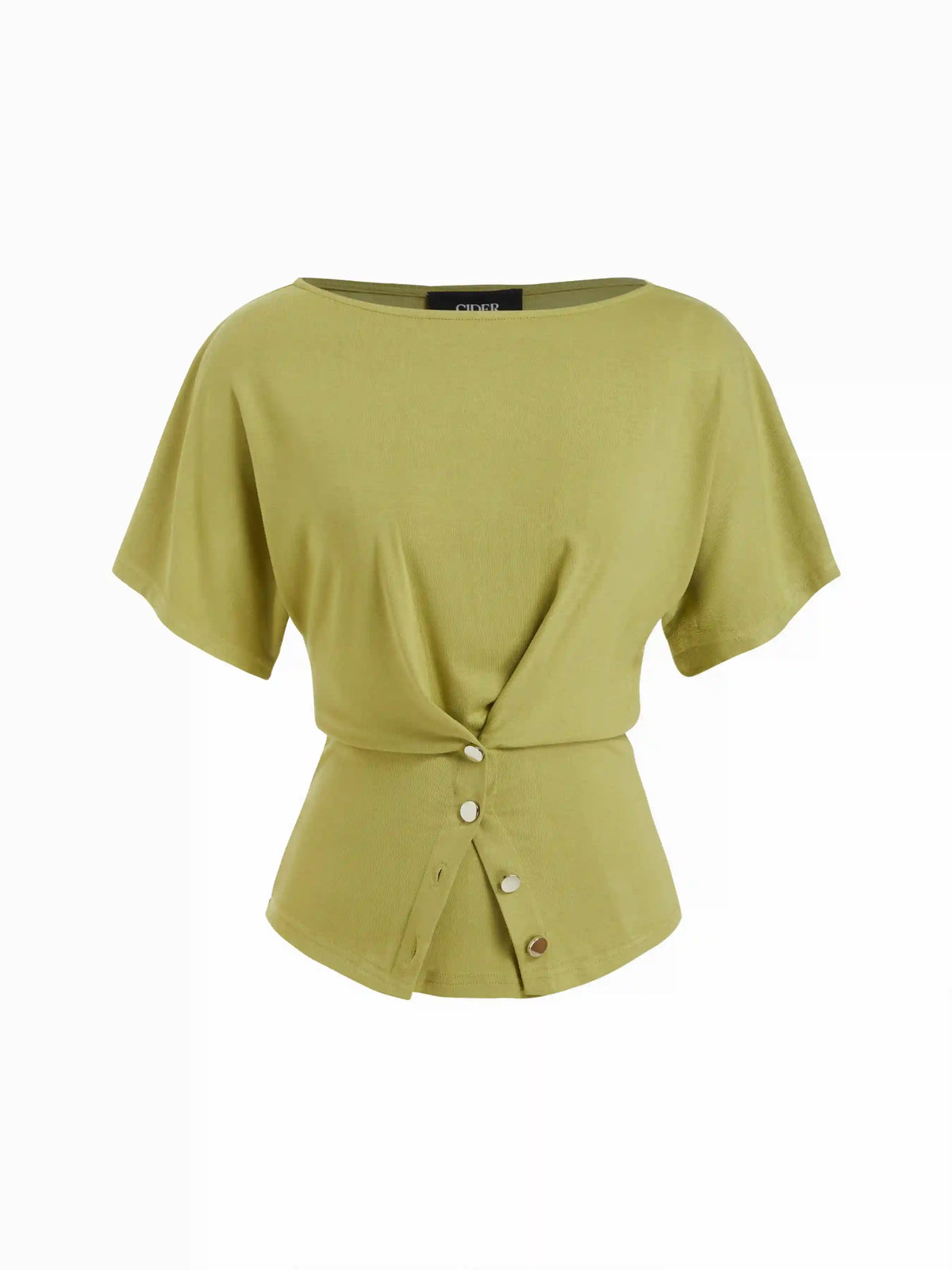 Batwing Sleeve Boat Neck Button Detail Tee