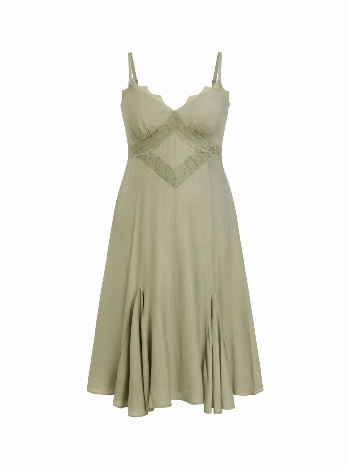 V-neck Lace Panel A-line Cami Midi Dress Curve & Plus