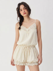 Lace Trim Bubble Hem Bloomer Romper