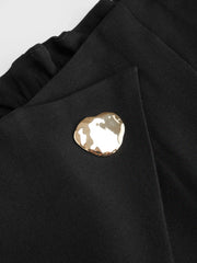 Mid Rise Metal Detail Pleated Wide Leg Trousers Curve & Plus