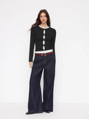 Cotton-blend Polka Dot Two Tone Cut Out Top