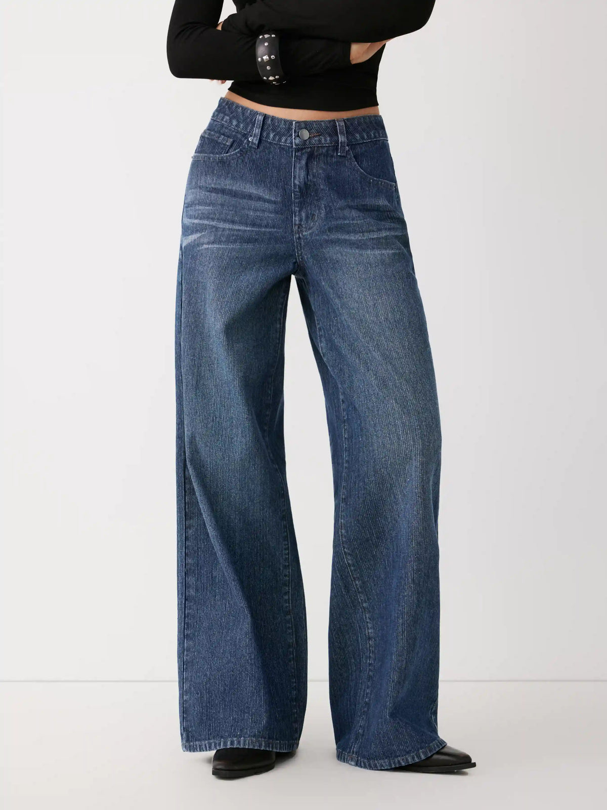 Washed Denim Low Rise Straight Leg Jeans