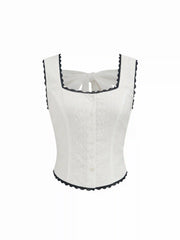 Cotton-blend Jacquard Lace Square Neck Top & Mid Rise Mini Skirt Set