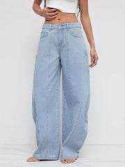 Denim Low Rise Pocket Barrel-leg Jeans