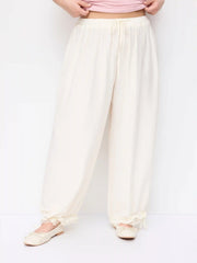 Chiffon Mid Rise Lace Trim Cropped Bloomer Trousers Curve & Plus