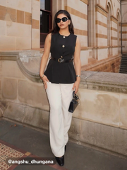 Metal Button Waistcoat With Belt