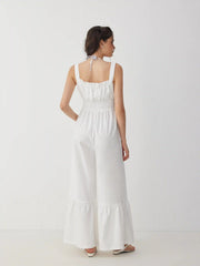 Square Neck Tie Front Ruched Jumpsuit