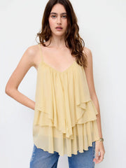 Chiffon Sweetheart Layered Ruffle Hem Oversized Blouse