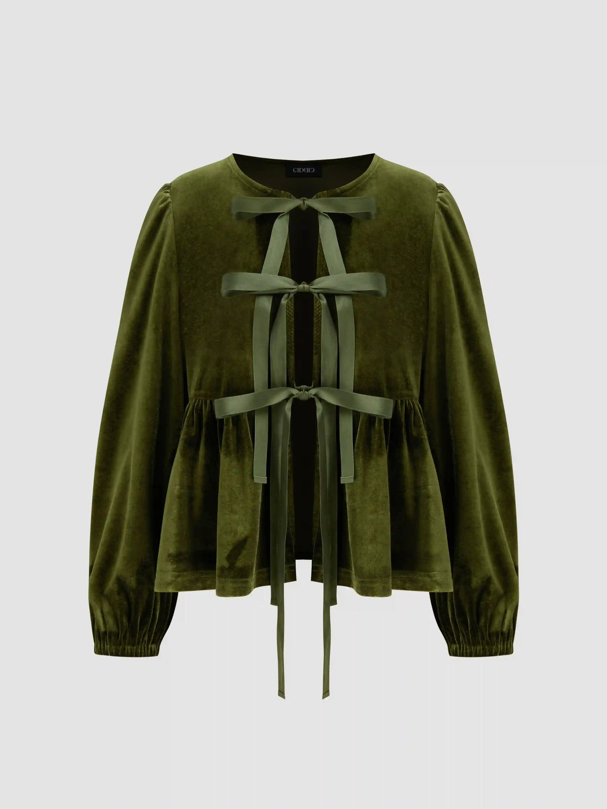 Velvet Tie Front Bow Oversized Long Sleeve Blouse