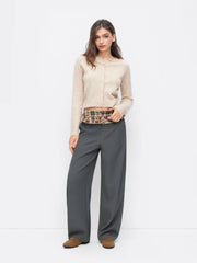 Mid Rise Tartan Ruffled Barrel-leg Trousers
