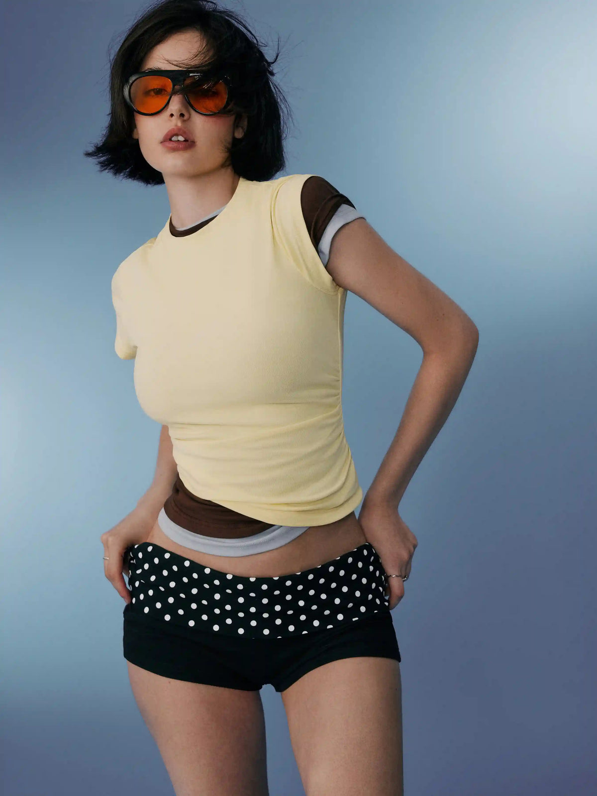 Cotton-blend Low Rise Polka Dot Color-Blocking Micro Shorts