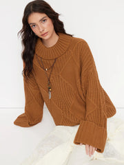 Knit Stand Collar Long Sleeve Oversized Top