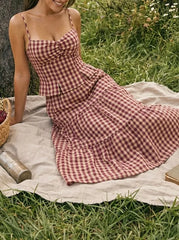 Woven High Rise Gingham Tiered Midi Skirt